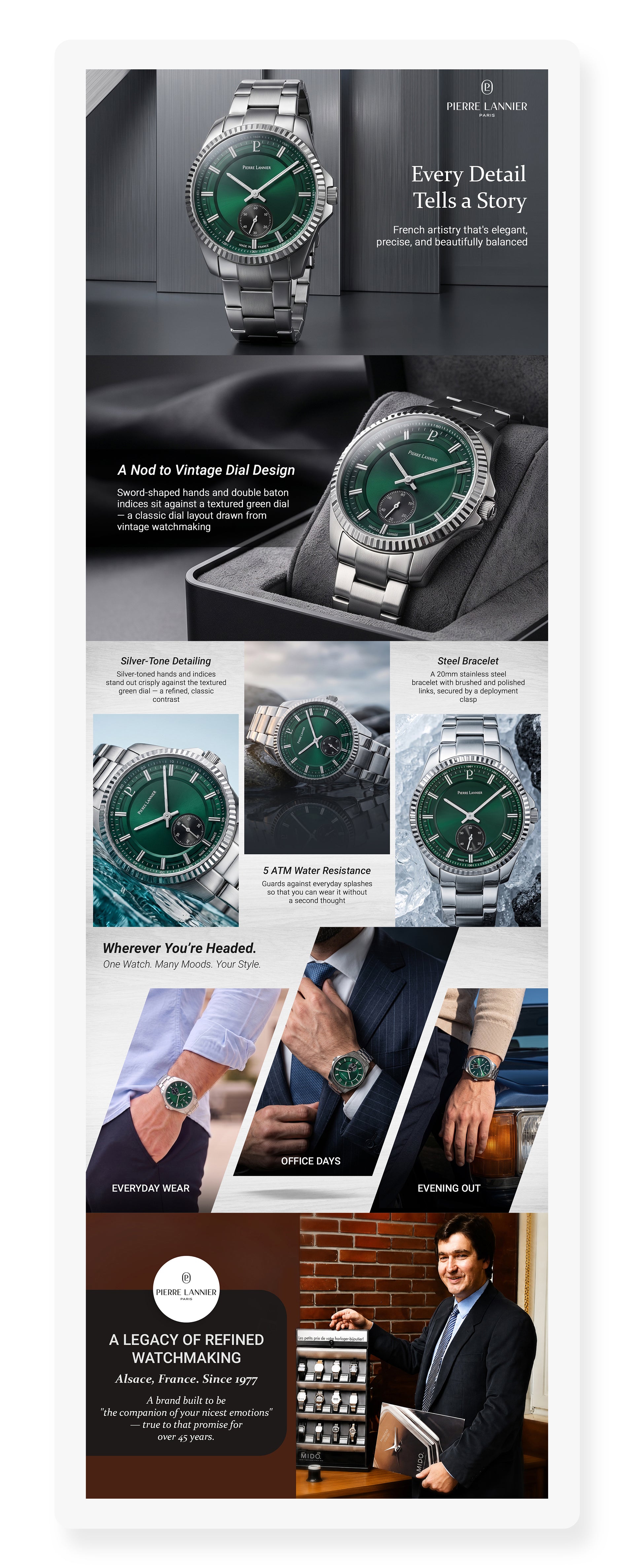 Metropolitain Men Quartz Green Dial Analog Stainless Steel Watch 246G171