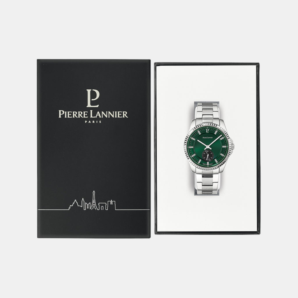 Pierre Lannier Metropolitain Men Quartz Green Dial Analog Stainless Steel Watch 246G171-5