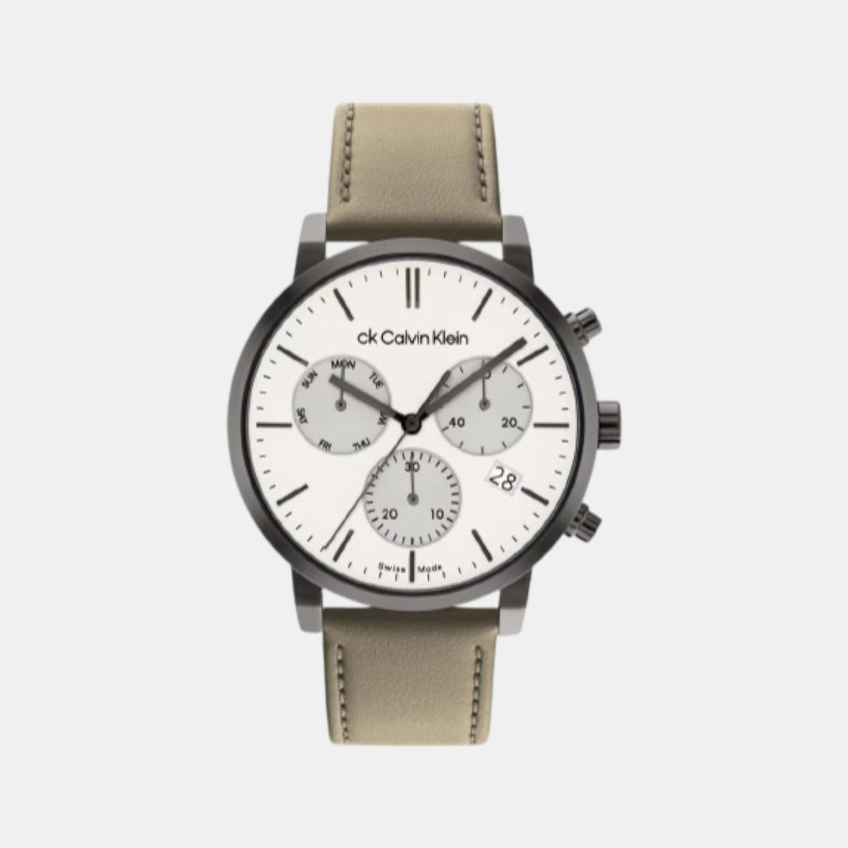 Swiss Gauge Men Quartz White Dial Chronograph Leather Watch 25000030