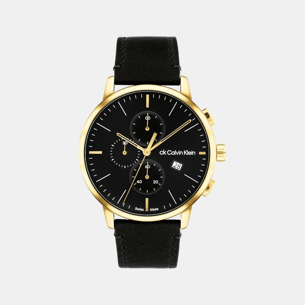 Swiss Chrono Men Quartz Black Dial Chronograph Leather Watch 25000038