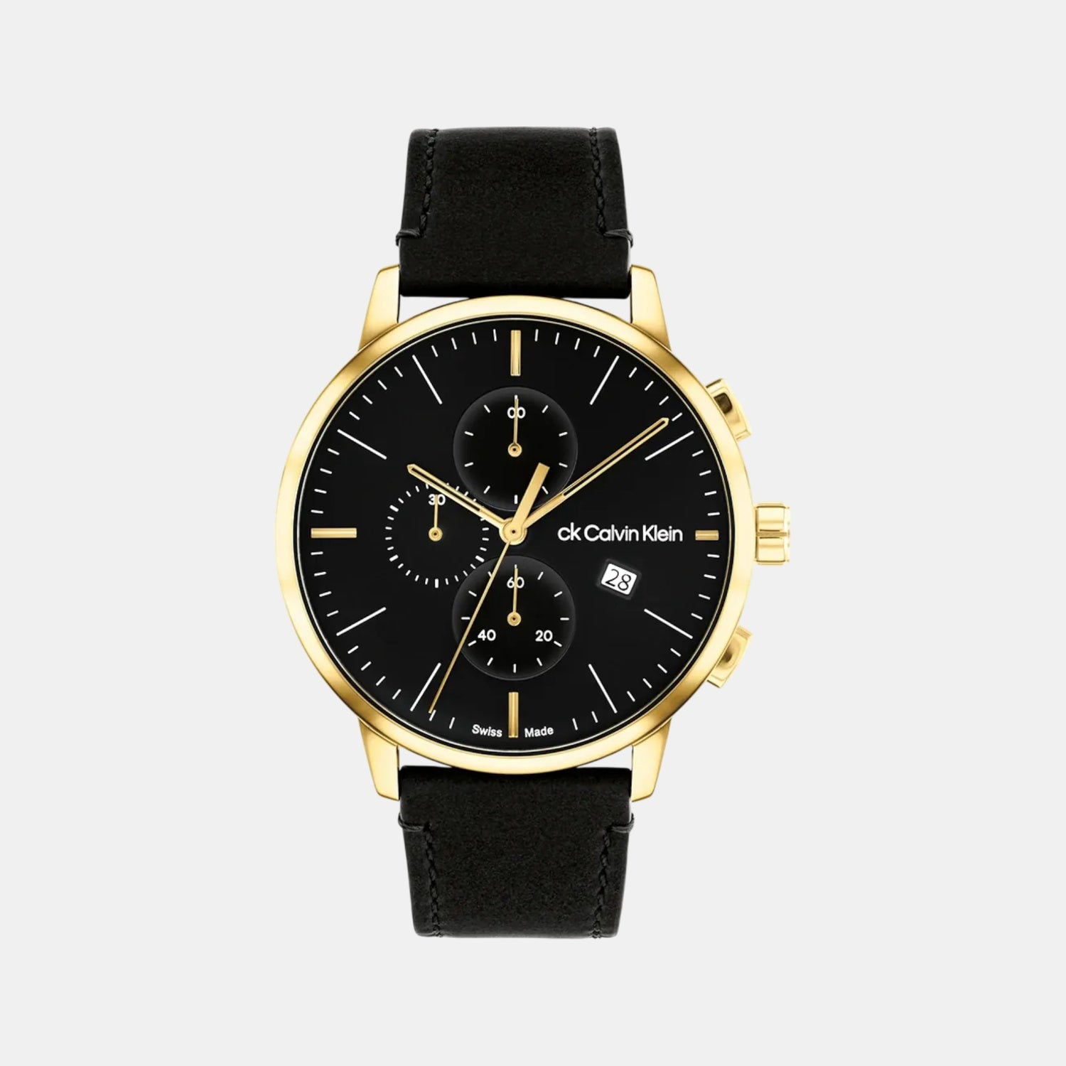 Swiss Chrono Men Quartz Black Dial Chronograph Leather Watch 25000038