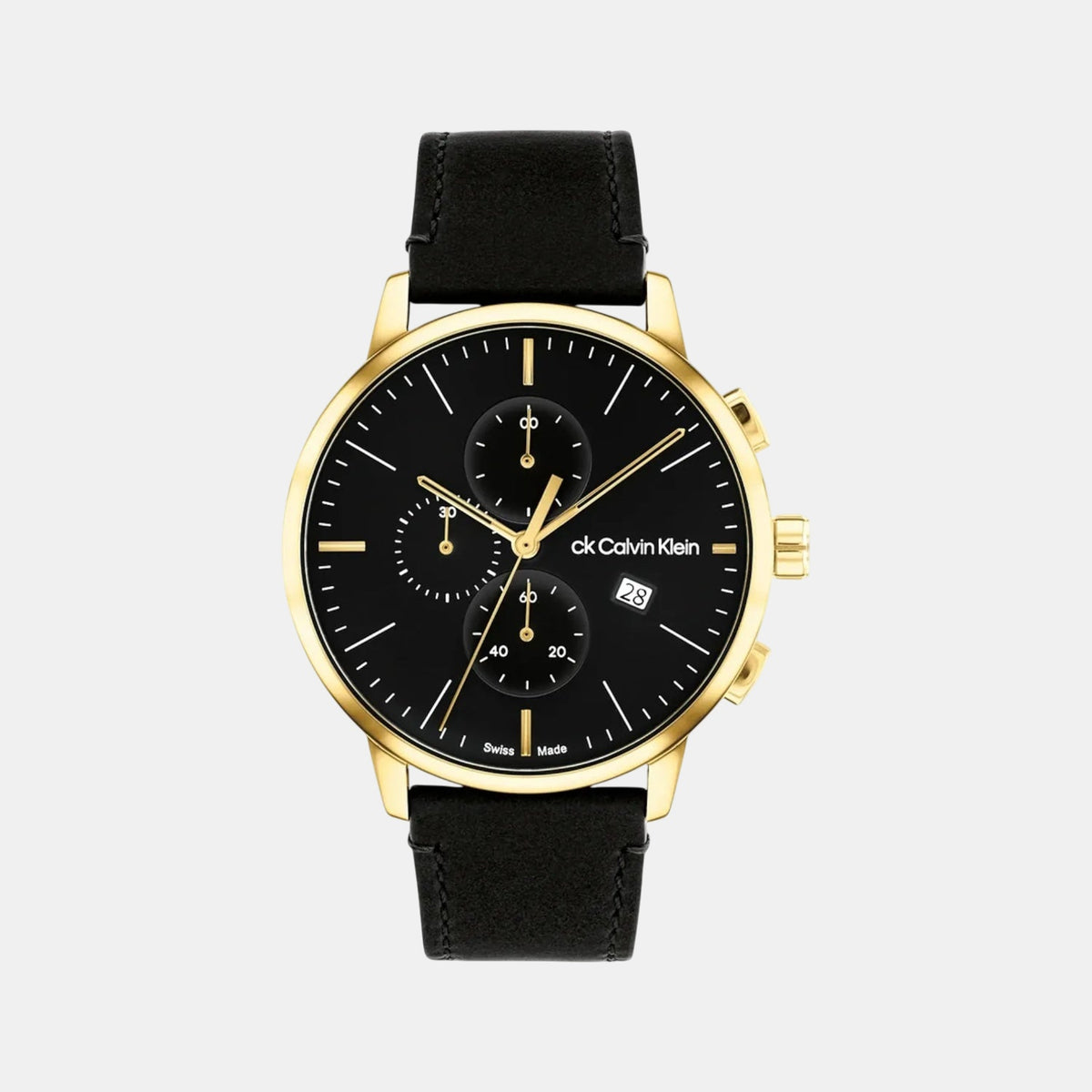 Swiss Chrono Men Quartz Black Dial Chronograph Leather Watch 25000038