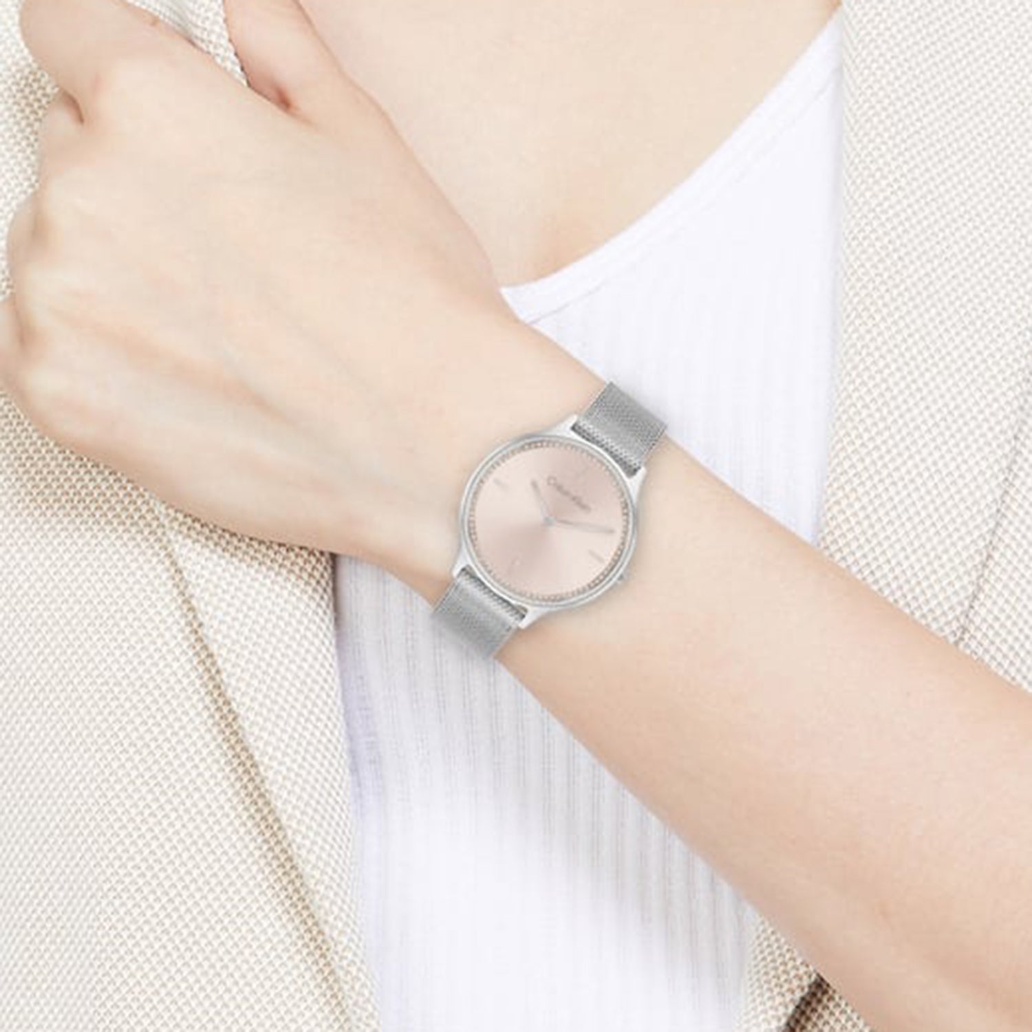 Timeless Women Quartz Pink Dial Analog Mesh Watch 25100004