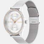 Women Automatic Silver White Dial Analog Stainless Steel Watch 25100010