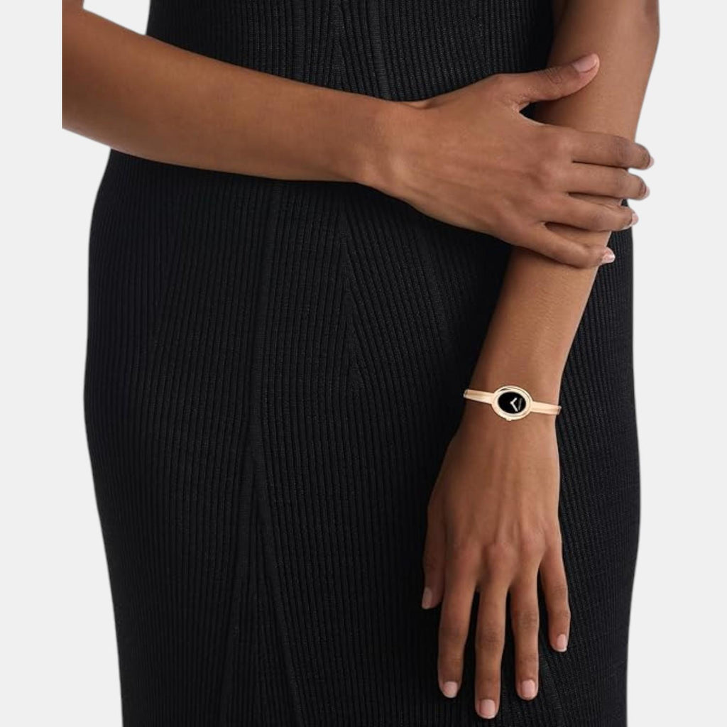 Twisted Bezel Women Quartz Black Dial Analog Stainless Steel Watch 25100057