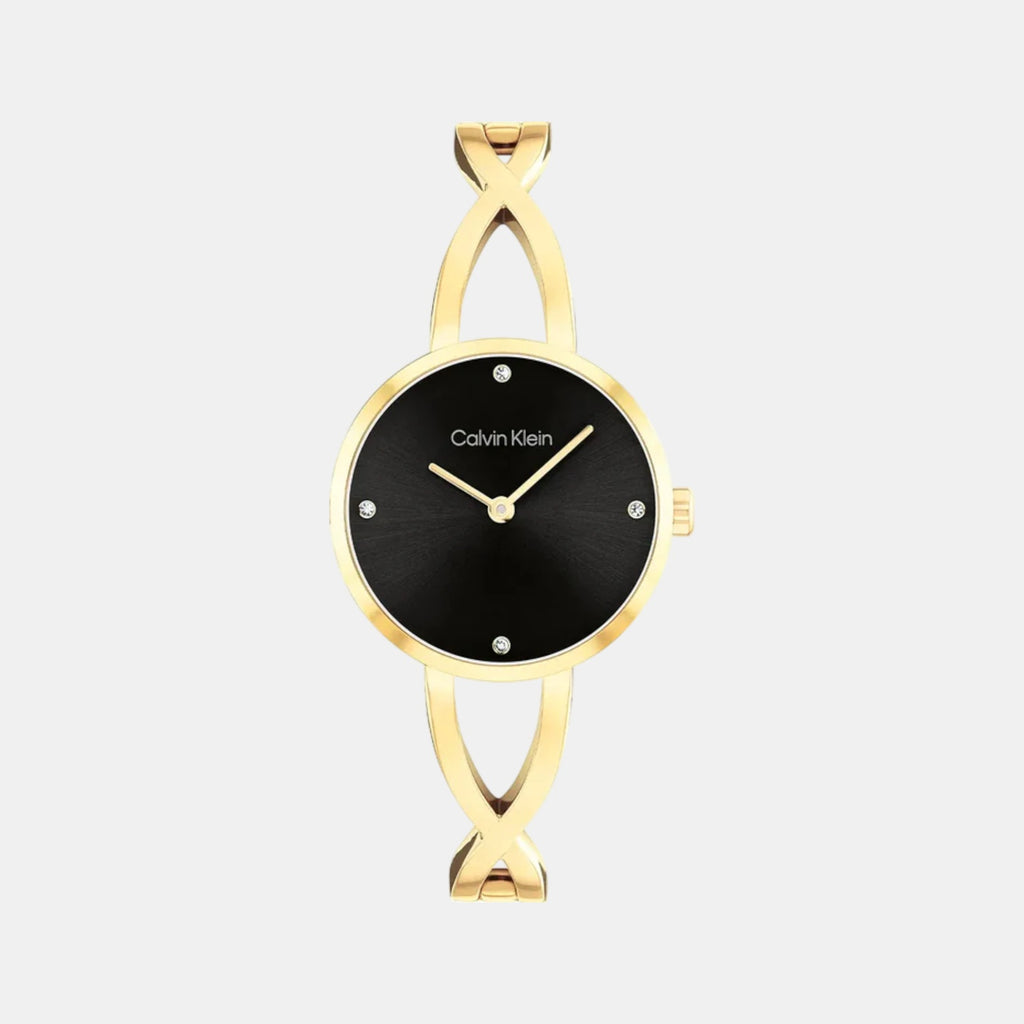 Sculpted Embrace Women Quartz Black Dial Analog Stainless Steel Watch 25100059