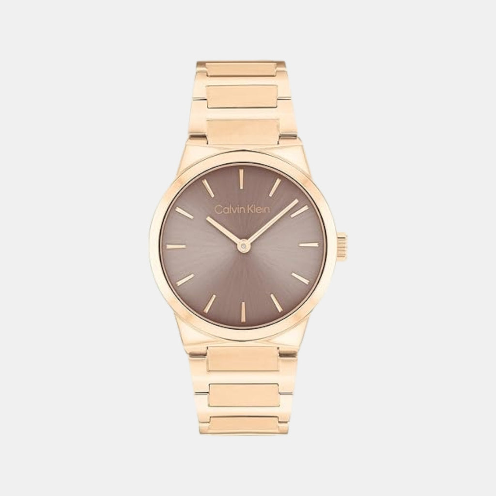 Ck Linear Elegance Women Quartz Brown Dial Analog Stainless Steel Watch 25100078