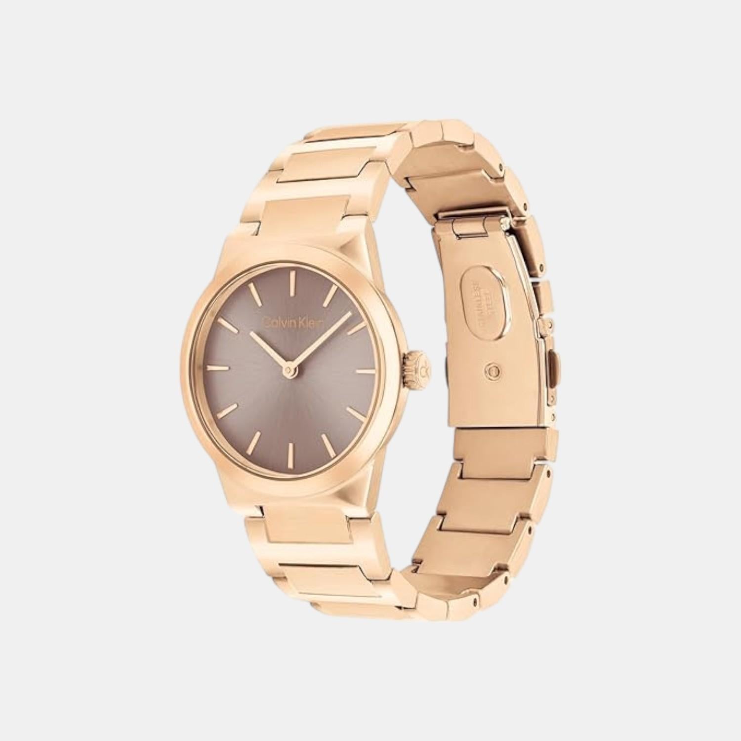 Ck Linear Elegance Women Quartz Brown Dial Analog Stainless Steel Watch 25100078