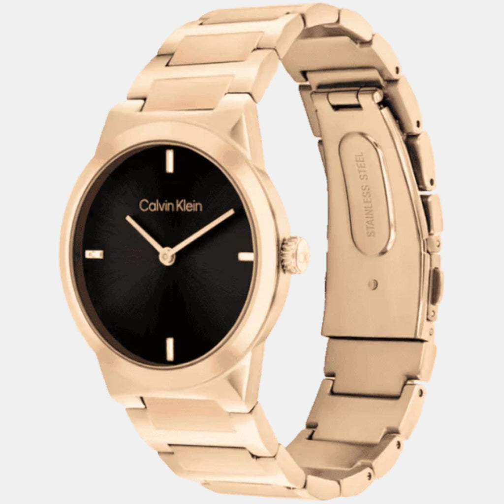 Ck Linear Elegance Women Quartz Black Dial Analog Stainless Steel Watch 25100086