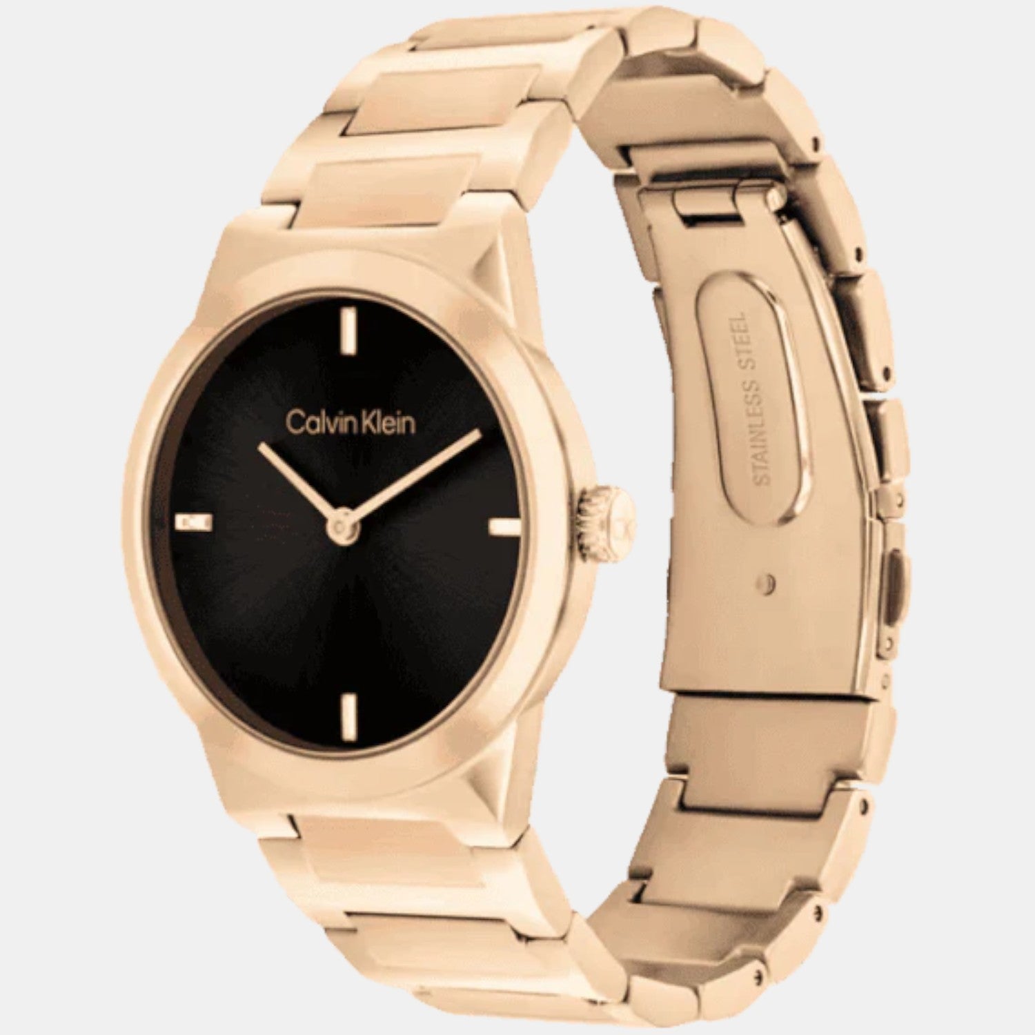 Ck Linear Elegance Women Quartz Black Dial Analog Stainless Steel Watch 25100086