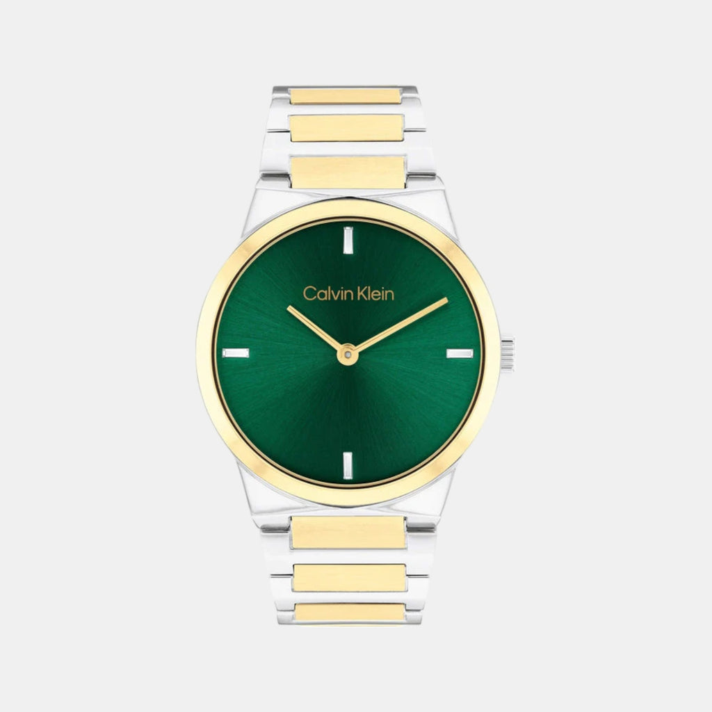 Ck Linear Elegance Women Quartz Green Dial Analog Stainless Steel Watch 25100087