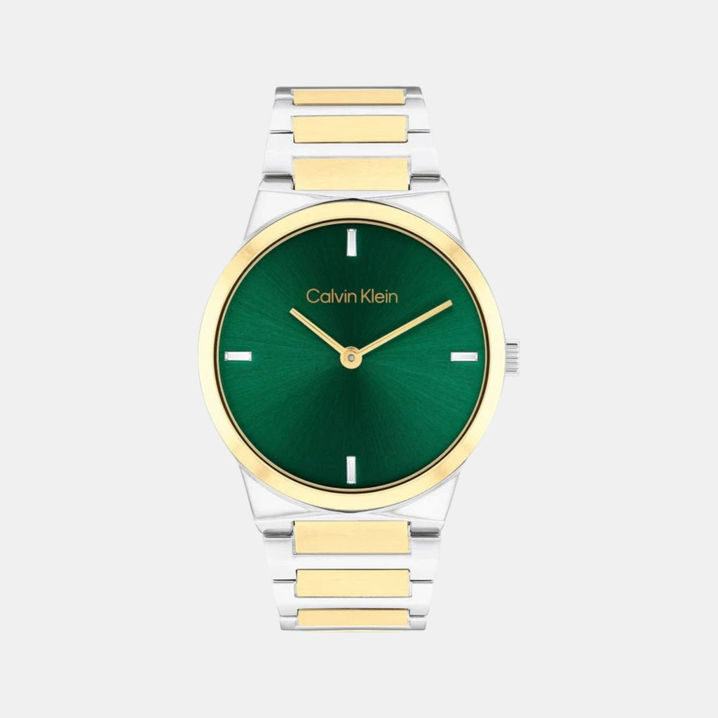 Ck Linear Elegance Women Quartz Green Dial Analog Stainless Steel Watch 25100087