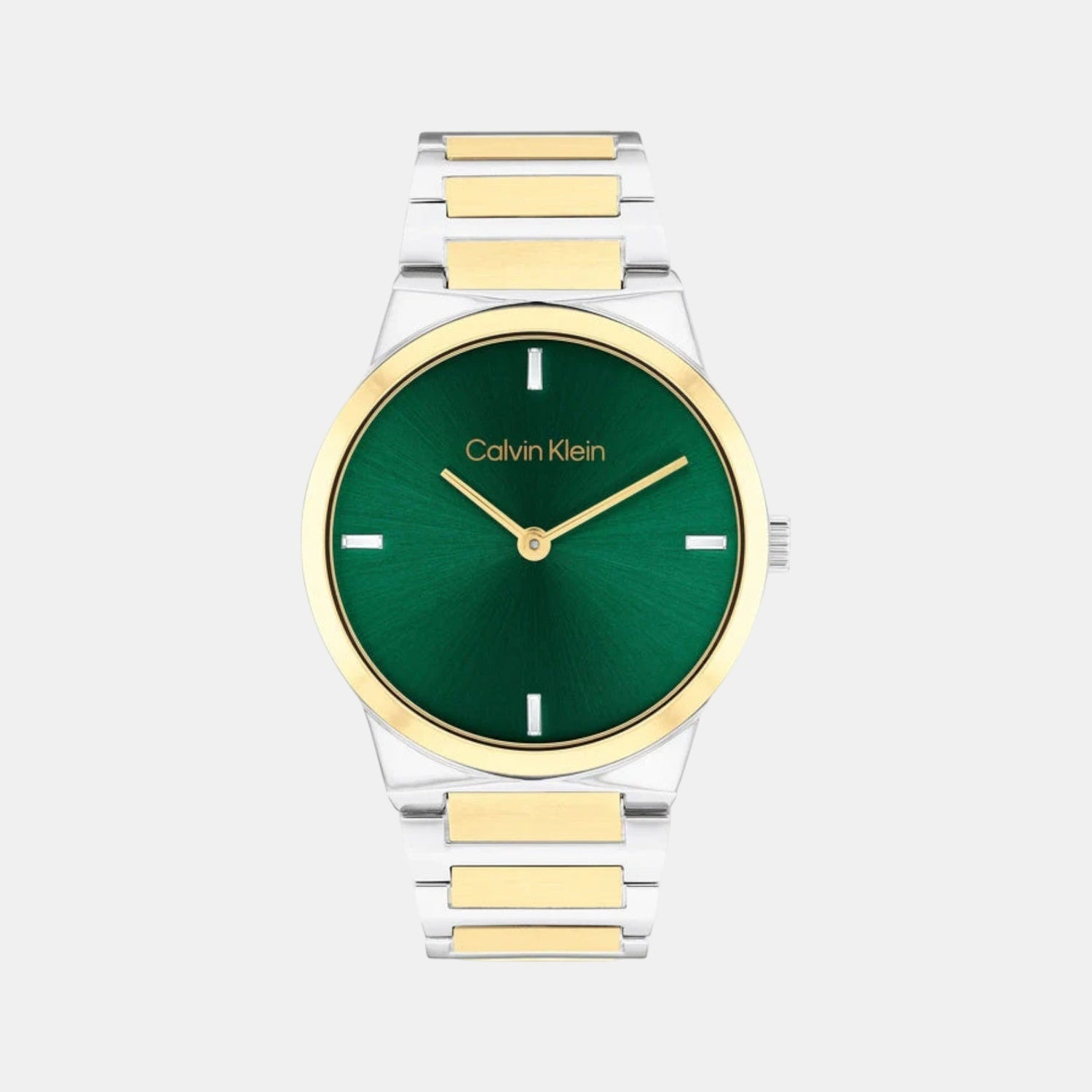 Ck Linear Elegance Women Quartz Green Dial Analog Stainless Steel Watch 25100087