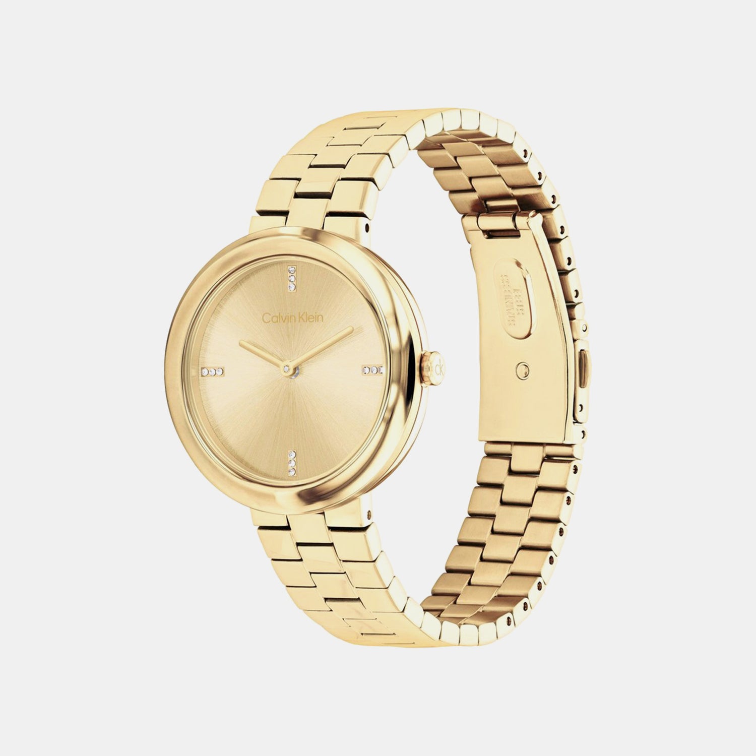 Twisted Bezel Women Quartz Gold Dial Analog Stainless Steel Watch 25100094