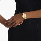 Twisted Bezel Women Quartz Gold Dial Analog Stainless Steel Watch 25100094