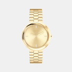 Twisted Bezel Women Quartz Gold Dial Analog Stainless Steel Watch 25100094