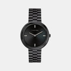 Twisted Bezel Women Quartz Black Dial Analog Stainless Steel Watch 25100096