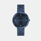 Twisted Bezel Women Quartz Blue Dial Analog Stainless Steel Watch 25100097