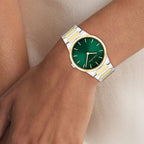 Ck Linear Elegance Women Quartz Green Dial Analog Stainless Steel Watch 25100114