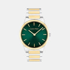Ck Linear Elegance Women Quartz Green Dial Analog Stainless Steel Watch 25100114