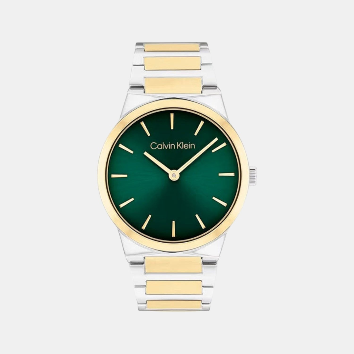 Ck Linear Elegance Women Quartz Green Dial Analog Stainless Steel Watch 25100114