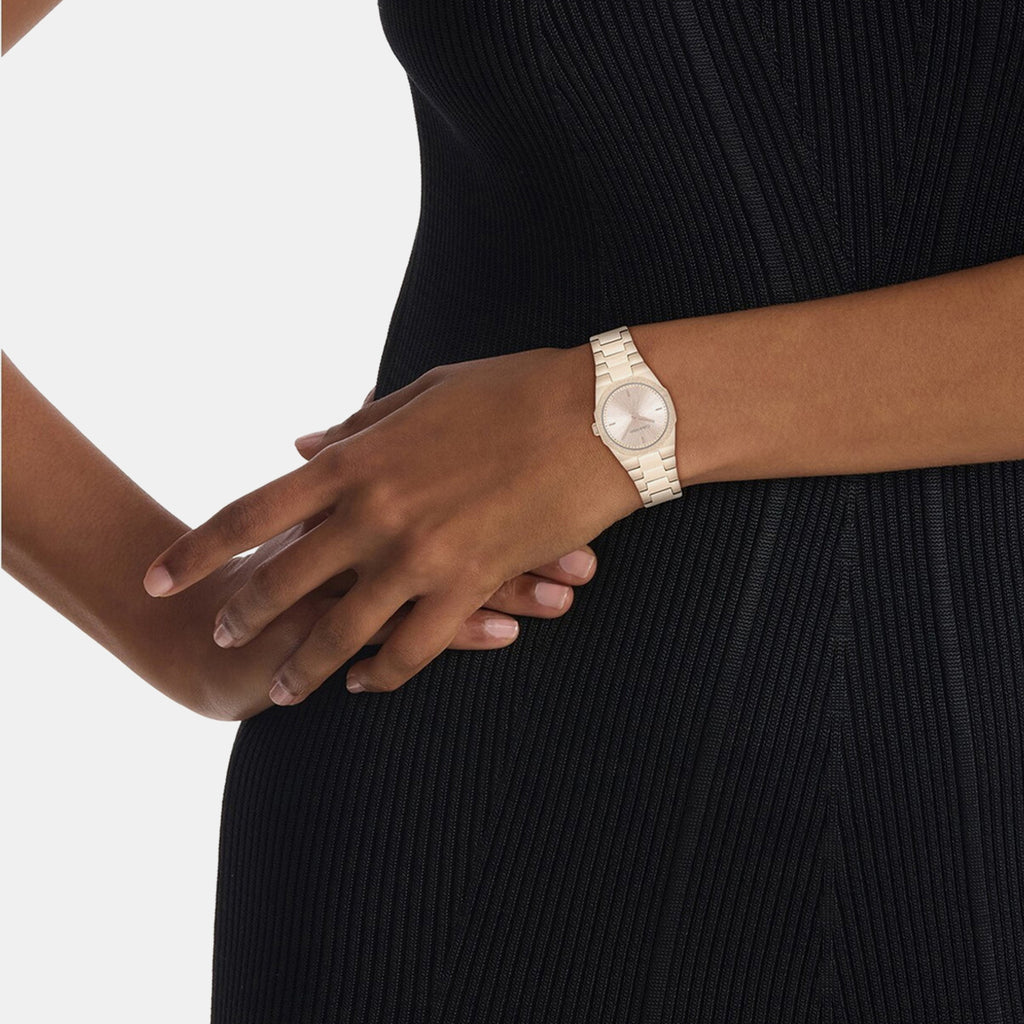 Women Quartz Beige Dial Analog Stainless Steel Watch 25100144