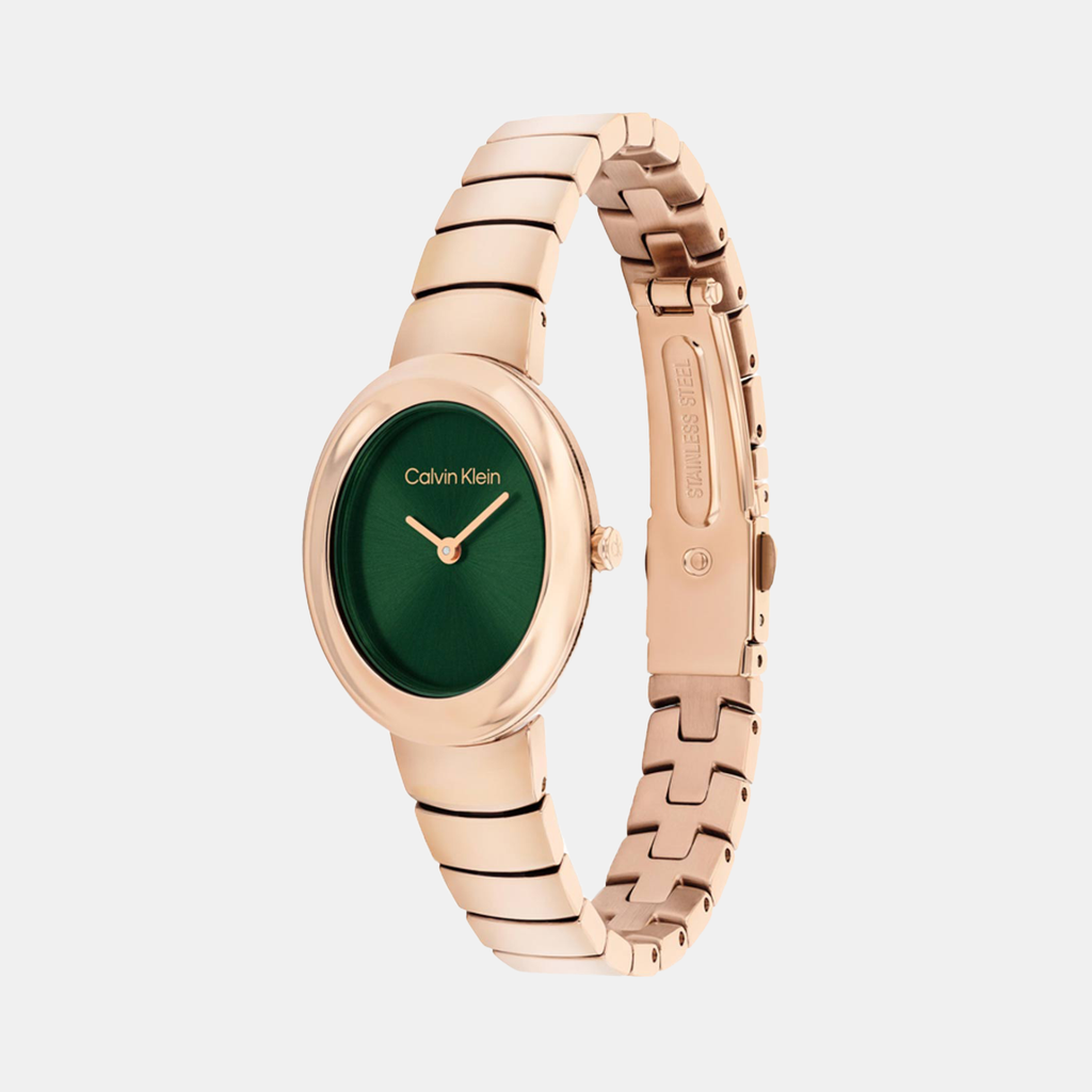 Twisted Bezel Women Quartz Dark Green Dial Analog Stainless Steel Watch 25100148