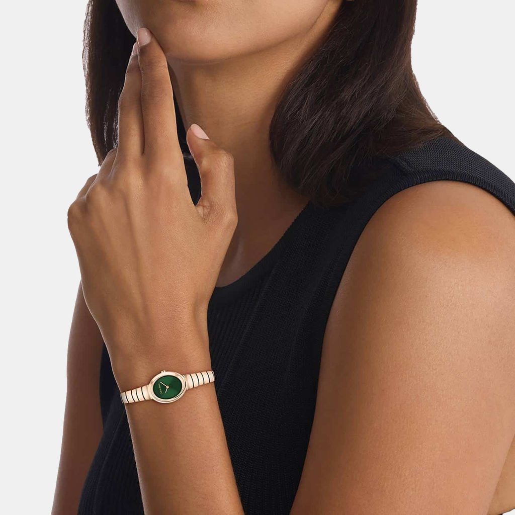 Twisted Bezel Women Quartz Dark Green Dial Analog Stainless Steel Watch 25100148