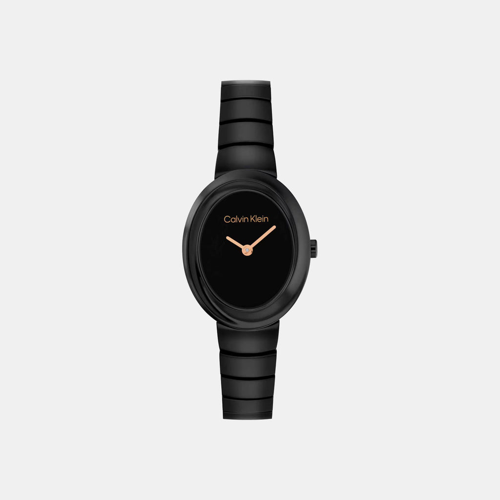 Twisted Bezel Women Quartz Black Dial Analog Stainless Steel Watch 25100150