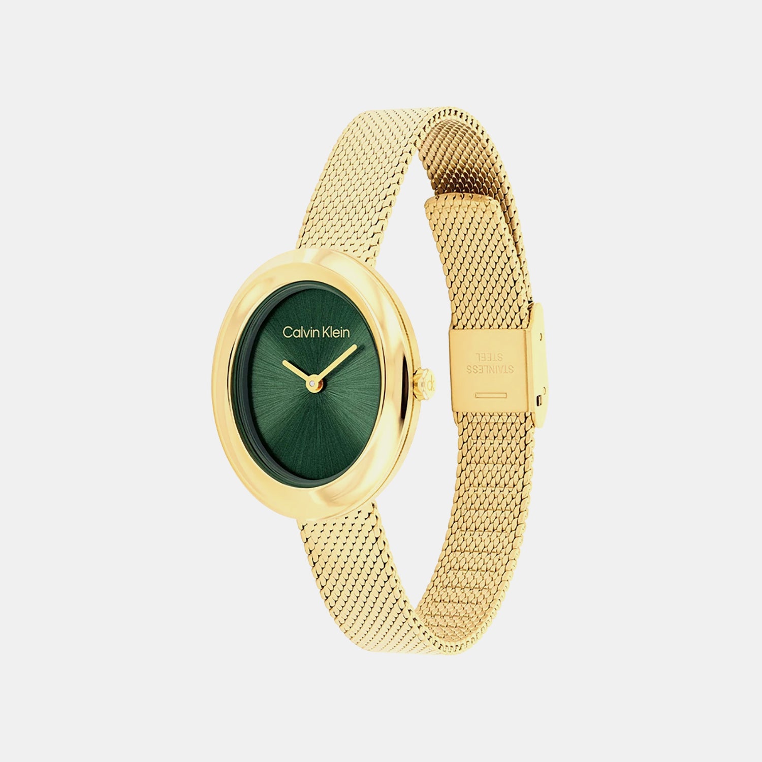 Twisted Bezel Women Quartz Green Dial Analog Stainless Steel Watch 25100152