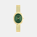 Twisted Bezel Women Quartz Green Dial Analog Stainless Steel Watch 25100152