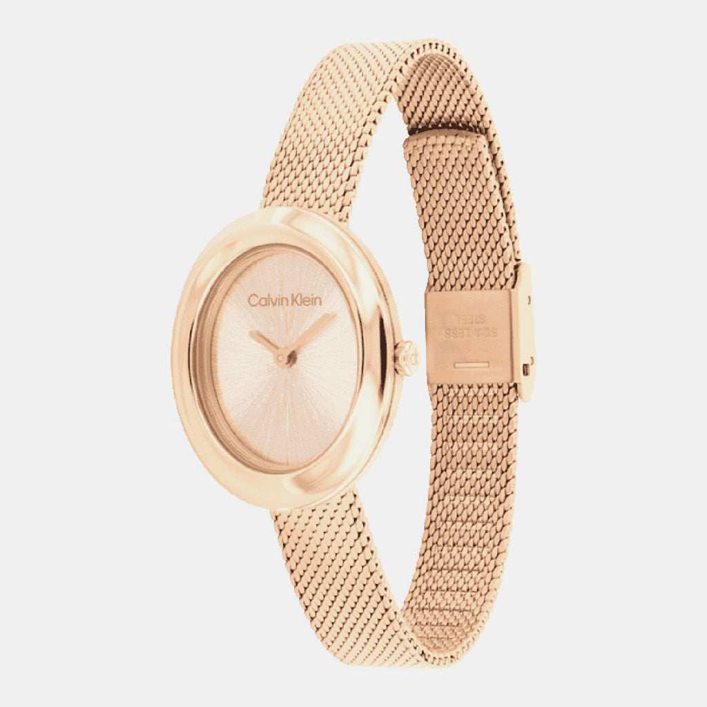 Twisted Bezel Women Quartz Carnation Gold Dial Analog Stainless Steel Watch 25100153