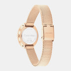 Twisted Bezel Women Quartz Carnation Gold Dial Analog Stainless Steel Watch 25100153