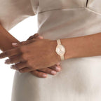 Twisted Bezel Women Quartz Carnation Gold Dial Analog Stainless Steel Watch 25100153