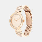 Twisted Bezel Women Quartz Carnation Gold Dial Analog Stainless Steel Watch 25100166