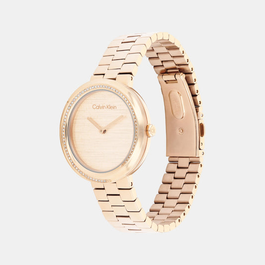 Twisted Bezel Women Quartz Carnation Gold Dial Analog Stainless Steel Watch 25100166