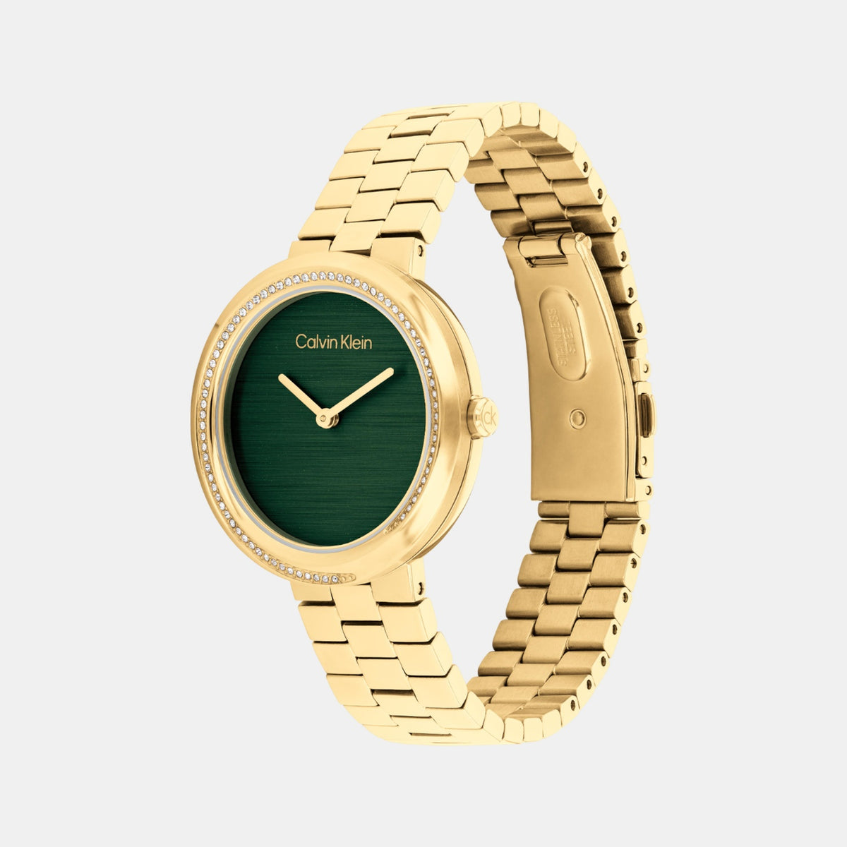 Twisted Bezel Women Quartz Green Dial Analog Stainless Steel Watch 25100167