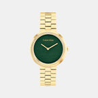 Twisted Bezel Women Quartz Green Dial Analog Stainless Steel Watch 25100167