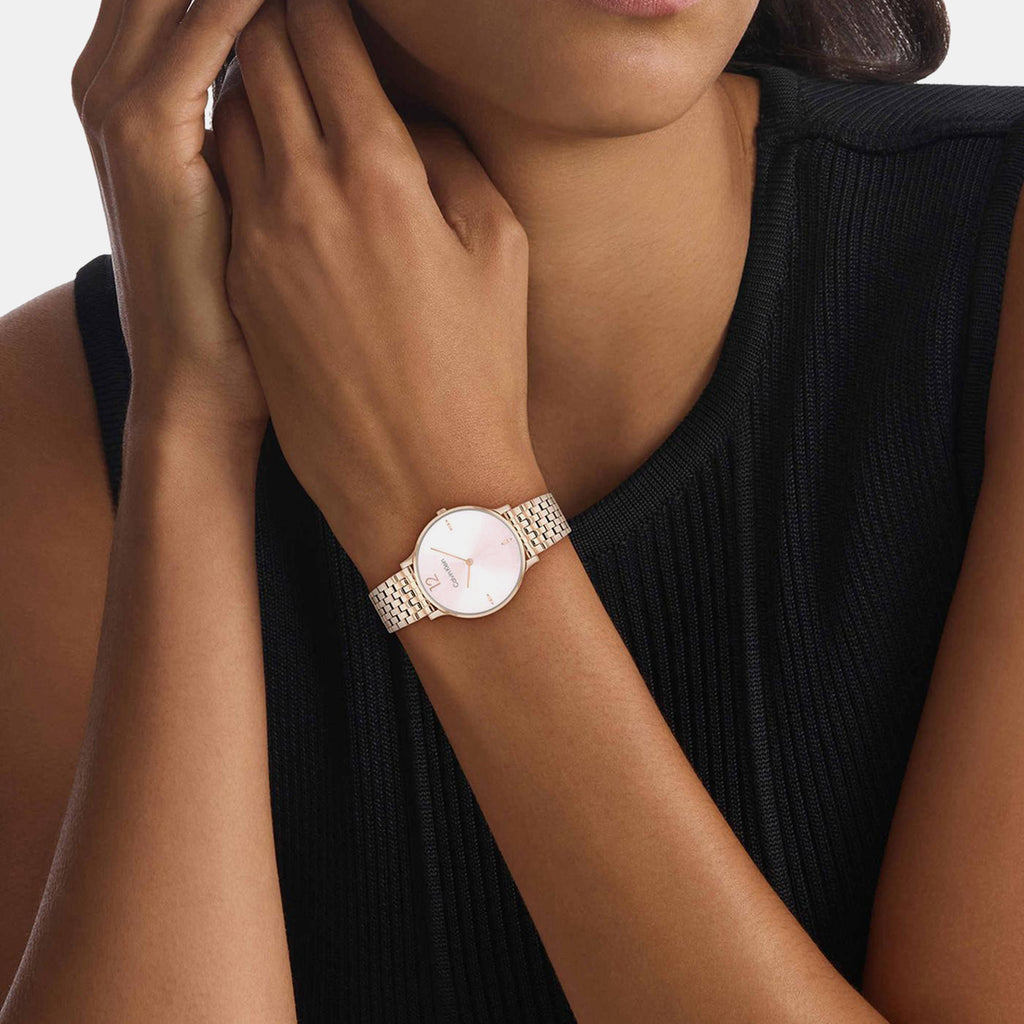 Luxe Women Quartz Pink Dial Analog Stainless Steel Watch 25100170
