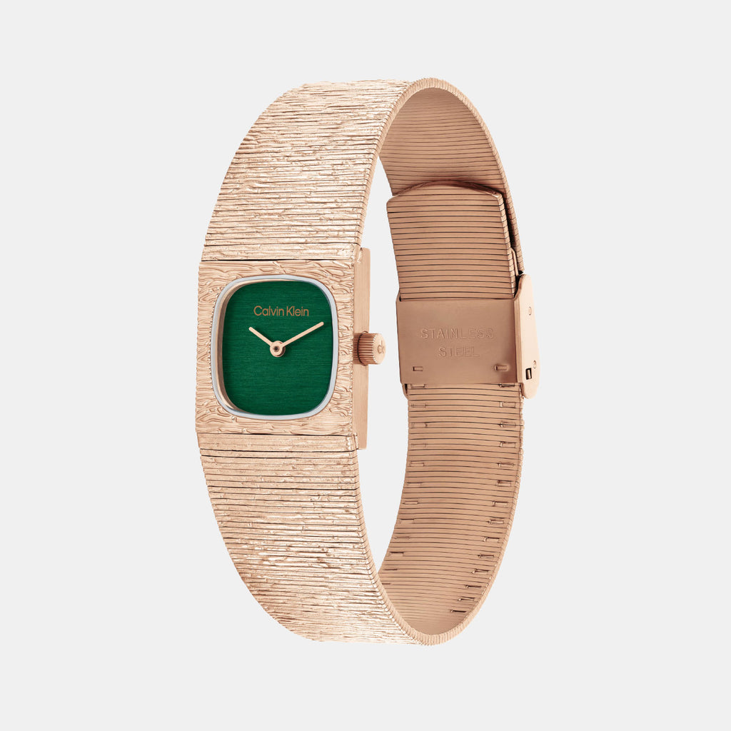 Sophisticated Square Women Quartz Green Dial Analog Stainless Steel Watch 25100179