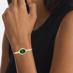 Twisted Bezel Women Quartz Green Dial Analog Stainless Steel Watch 25100203