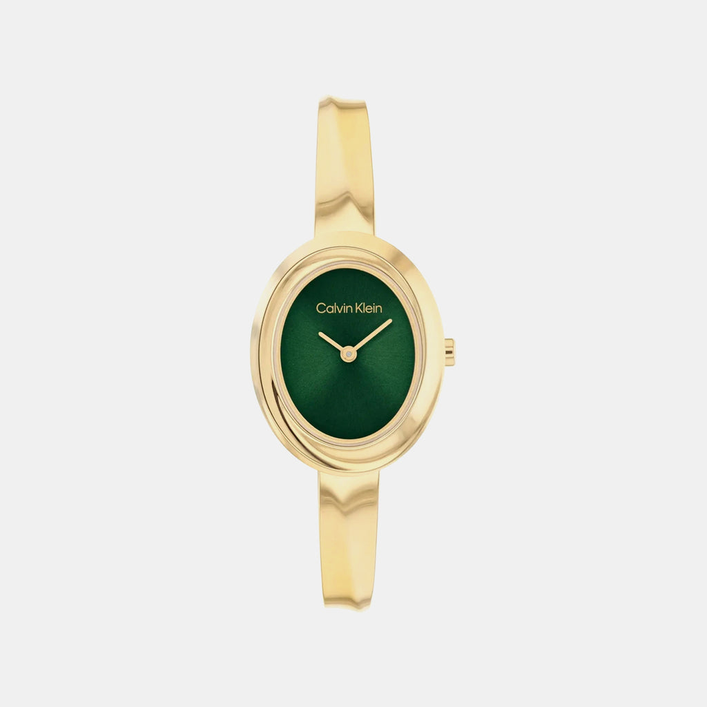 Twisted Bezel Women Quartz Green Dial Analog Stainless Steel Watch 25100203