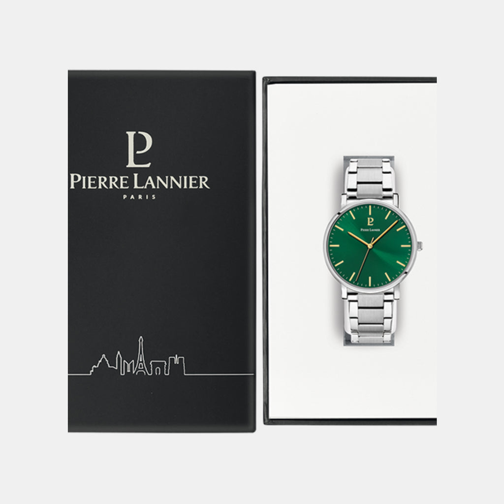 Pierre Lannier Essential Men Quartz Green Dial Analog Stainless Steel Watch 251G171-5