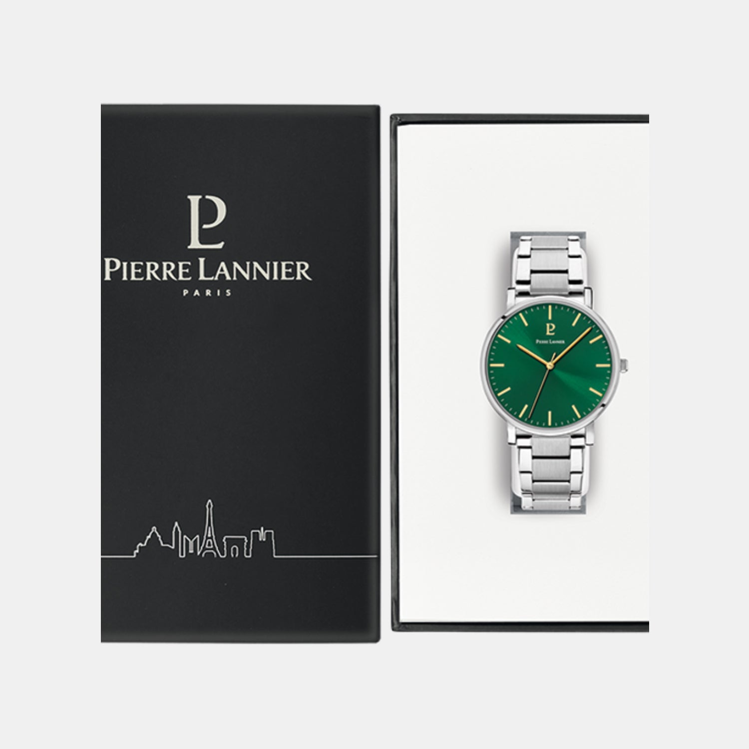 Pierre Lannier Essential Men Quartz Green Dial Analog Stainless Steel Watch 251G171-5