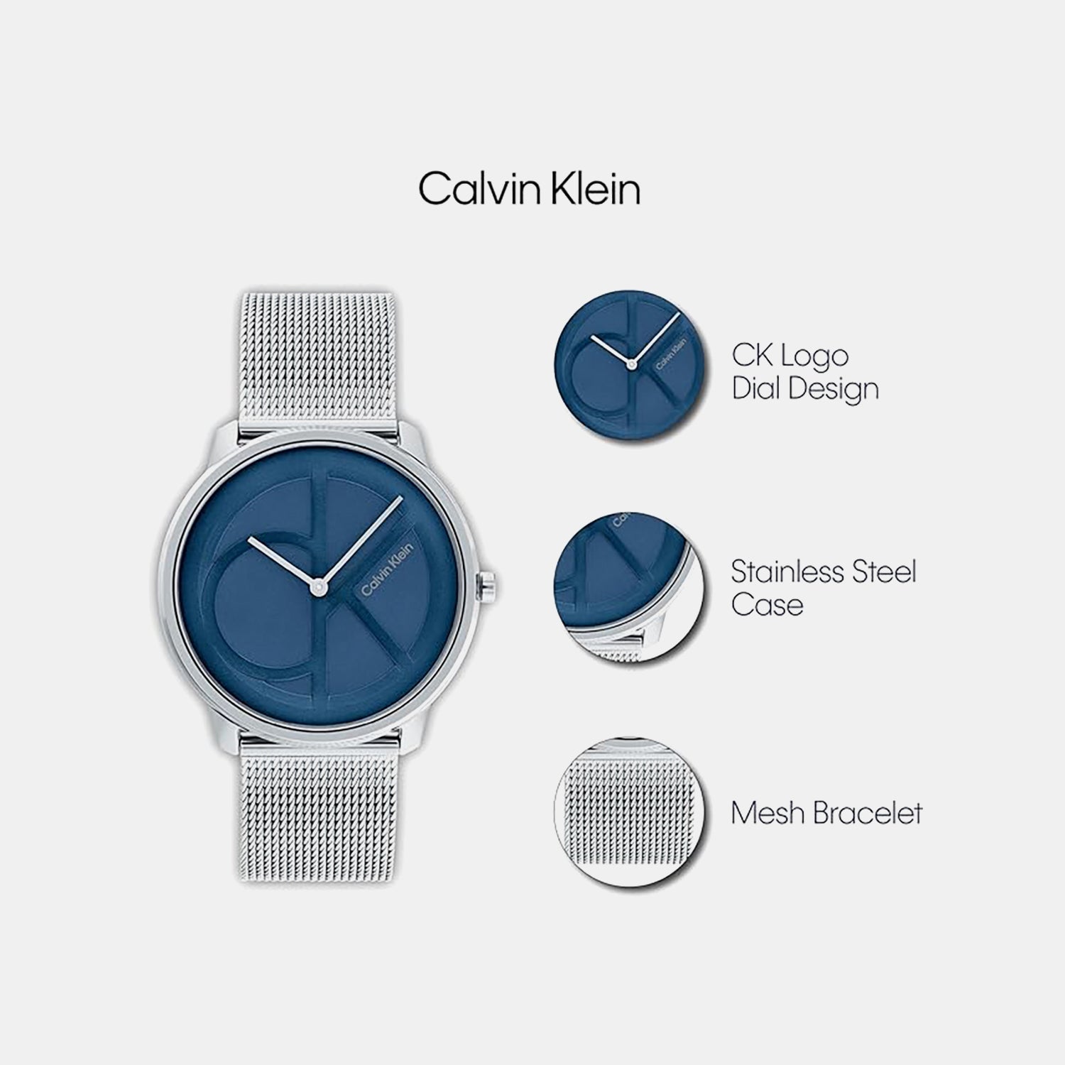 Ck Iconic Unisex Quartz Blue Dial Analog Stainless Steel Watch 25200031