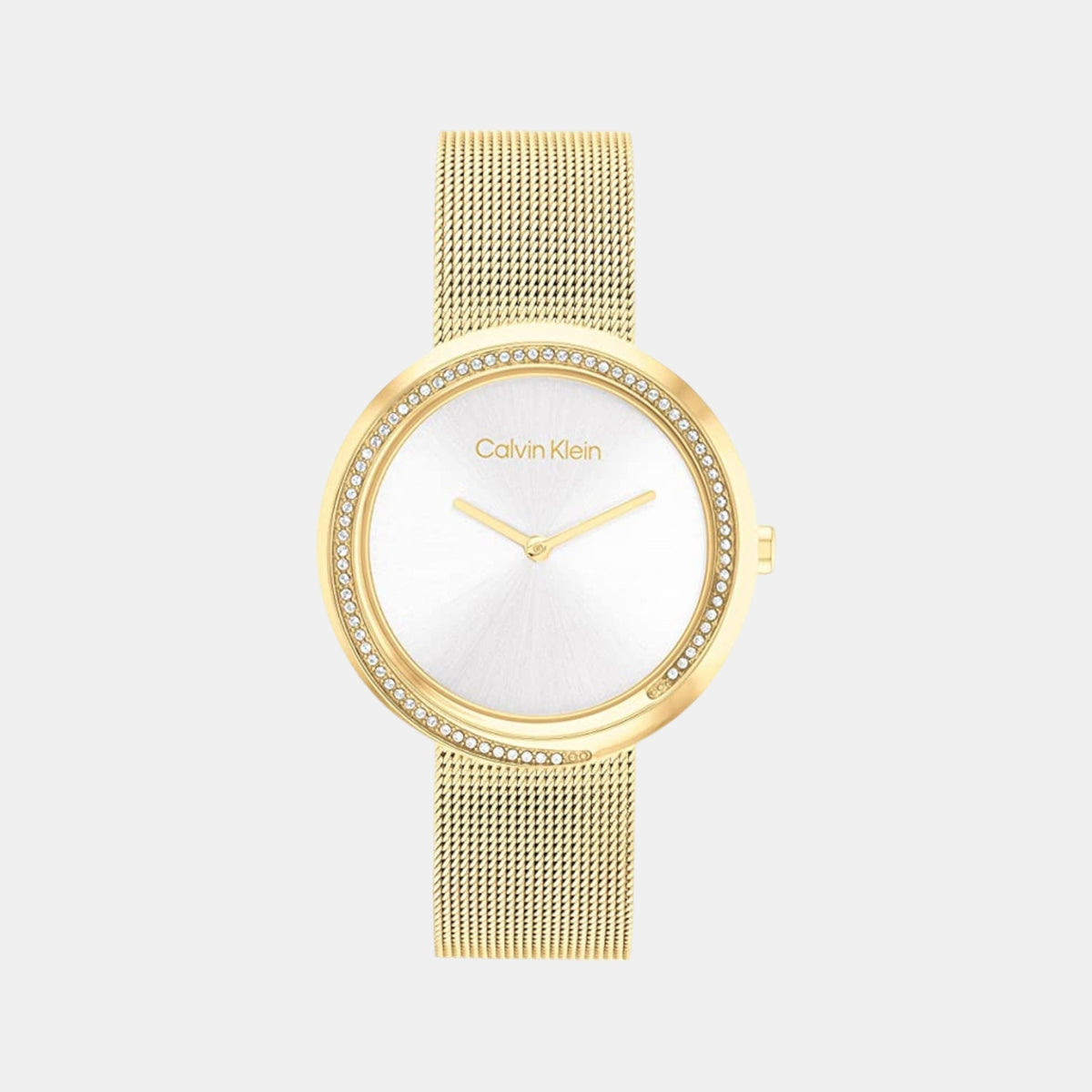 Twisted Bezel Women Quartz Silver Dial Analog Mesh Watch 25200150