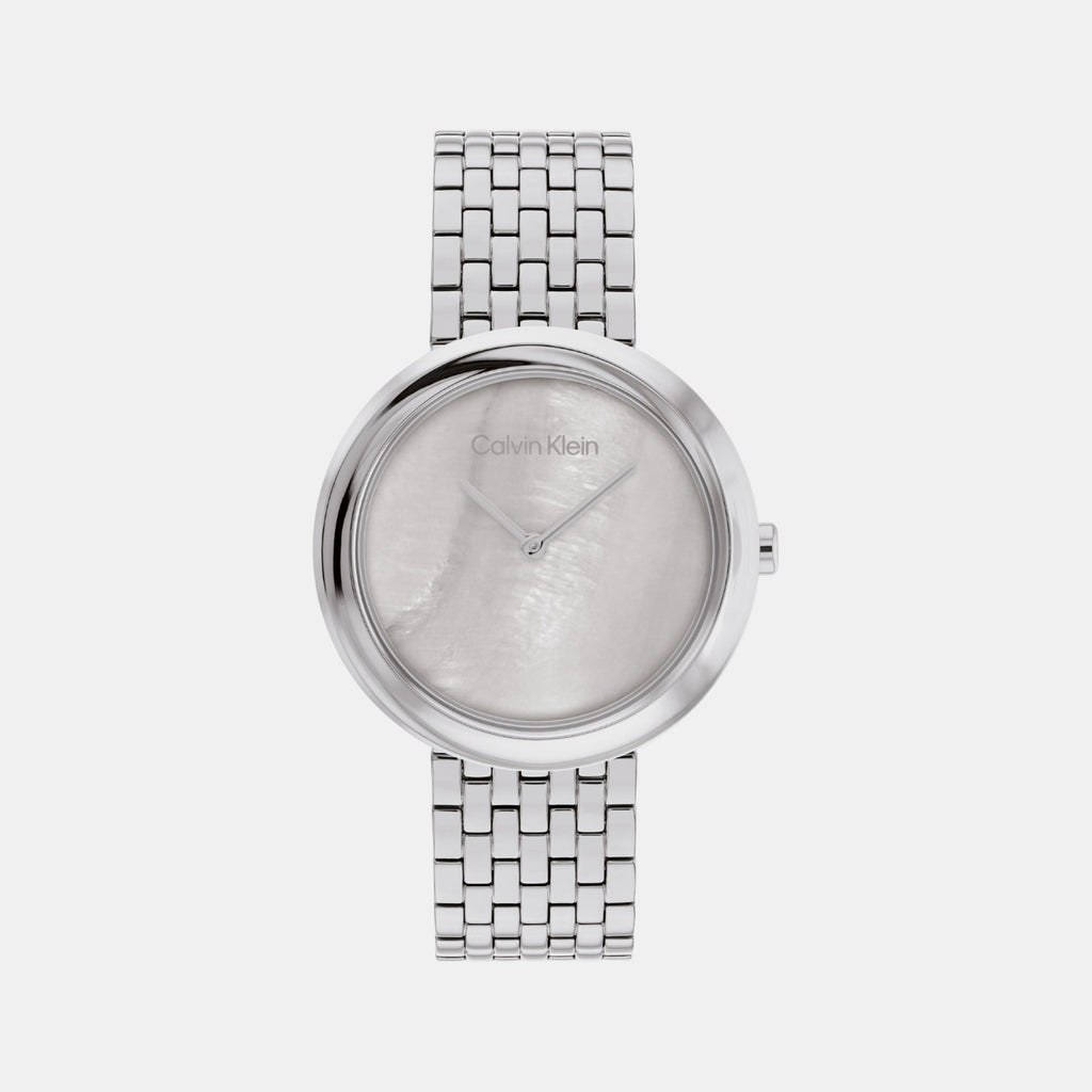 Twisted Bezel Women Quartz Mother Of Pearl Dial Analog Stainless Steel Watch 25200320