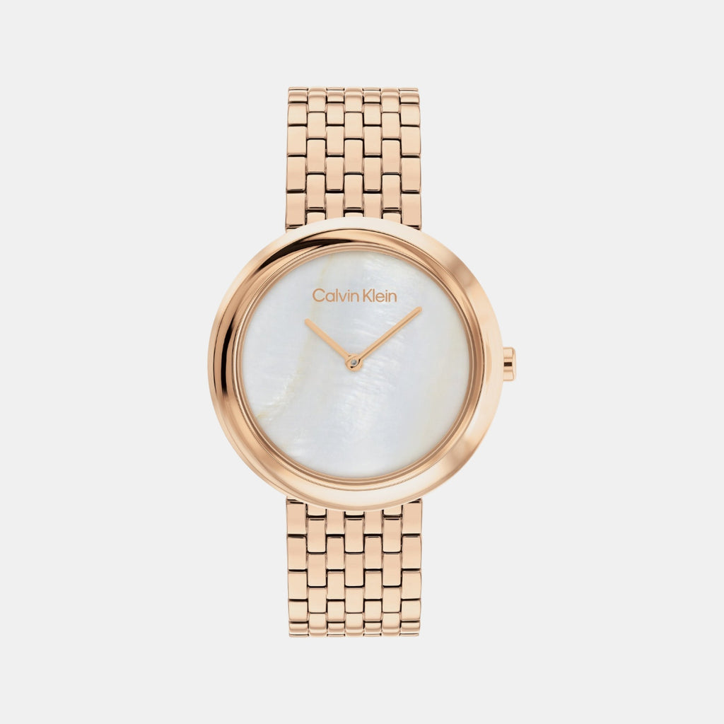 Twisted Bezel Women Quartz Mother Of Pearl Dial Analog Stainless Steel Watch 25200322