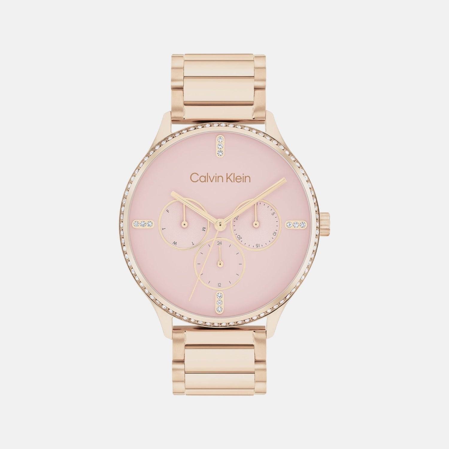 Ck Dress Women Quartz Pink Dial Multi-Function Stainless Steel Watch 25200370