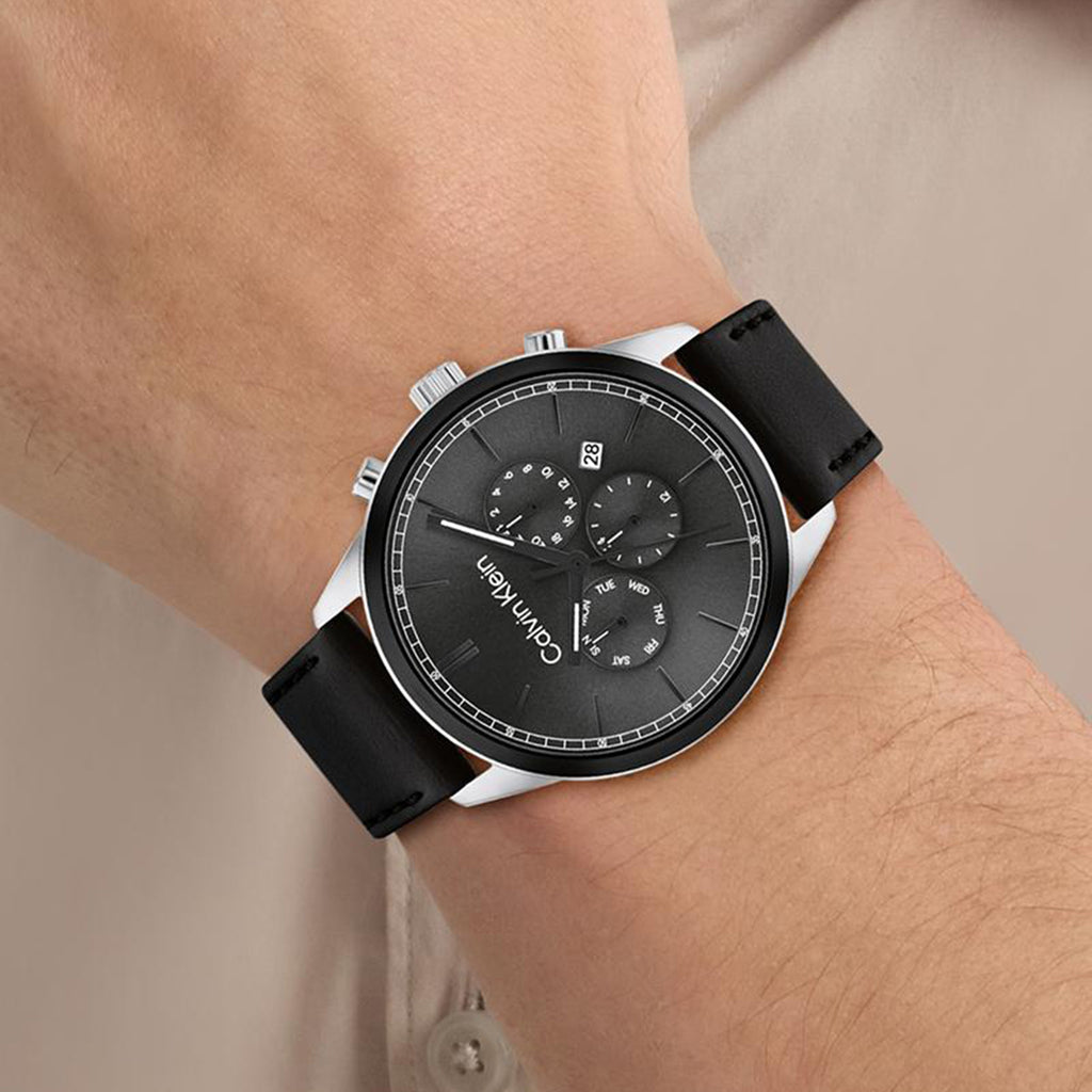 Ck Infinite Men Quartz Grey Dial Chronograph Leather Watch 25200379